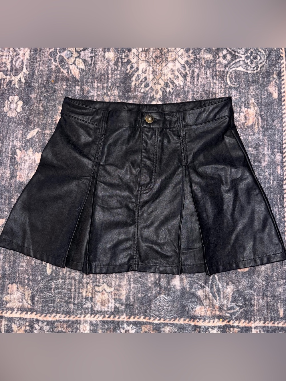 H&M Black Faux Leather Mini Skirt with Pleated Panels Small